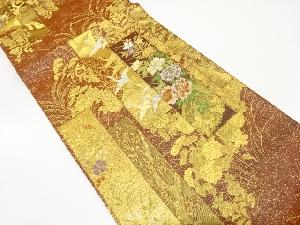 未使用品　短冊に群鶴・牡丹・秋草模様織り出し袋帯（着用可）